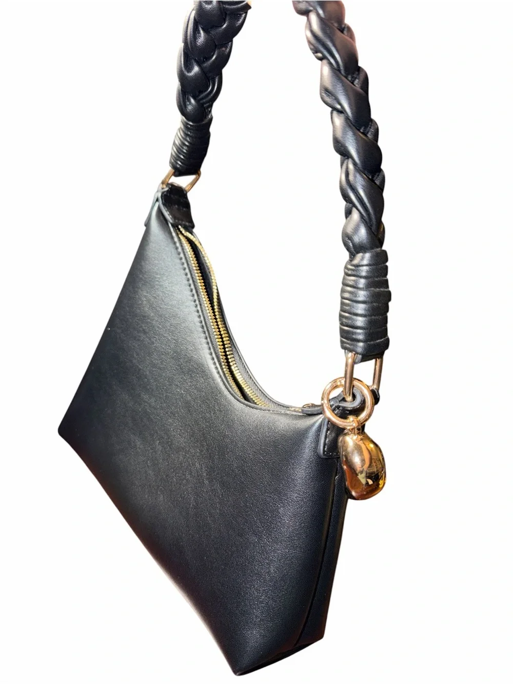 Aupen Nirvana Nior Black Braided-Handle leather handbag